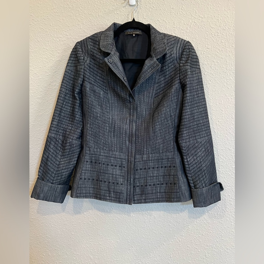 Eli Tahari denim embroidered blazer jacket blue size 4